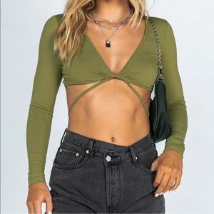 Princess Polly Green Ribbed Crop Top